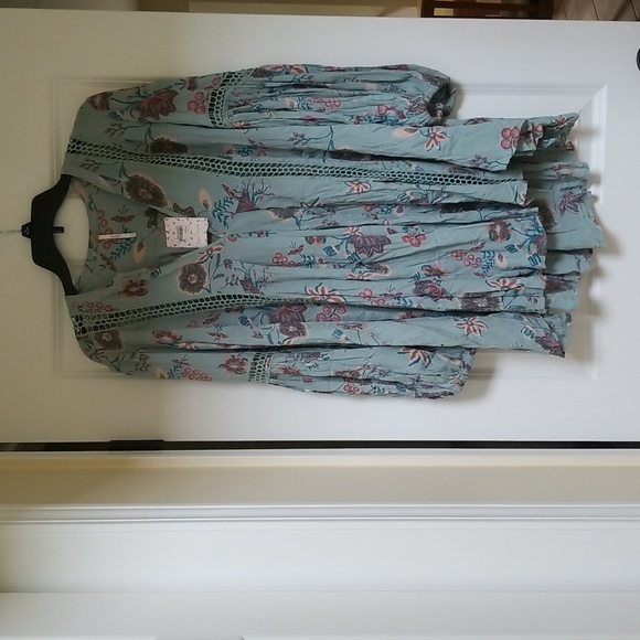 Free People Just The Two Of Us Printed Floral Lace Inset Tunic Dress, S - Picture 5 of 15